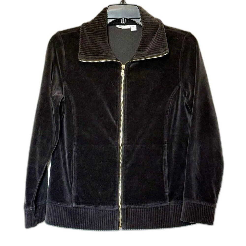 Croft & Barrow Jacket Women's Sz PS Black Velvet Full Zip Gothic Preppy Chic